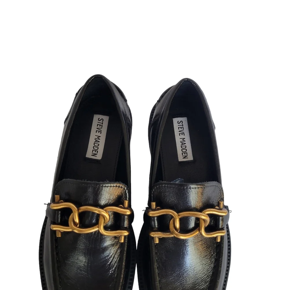 Steve Madden Karmine Black Leather Slip-On Loafers Size 7.5 - Picture 3 of 8